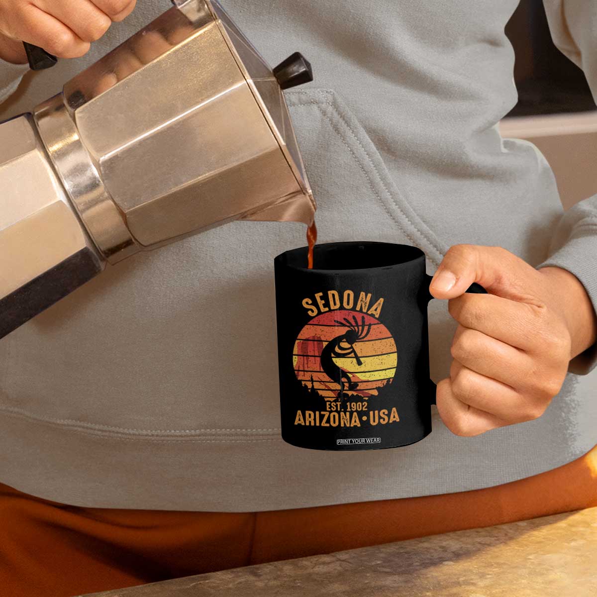 Retro Sedona Arizona Dancing Kokopelli Coffee Mug Southwest Native Symbol Desert Heritage Established 1902