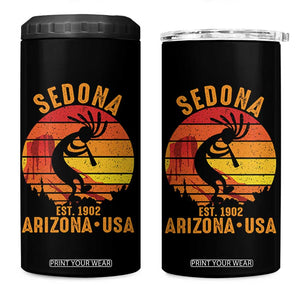 Retro Sedona Arizona Dancing Kokopelli 4 in 1 Can Cooler Tumbler Southwest Native Symbol Desert Heritage Established 1902