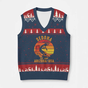 Retro Sedona Arizona Dancing Kokopelli V-Neck Knit Sweater Vest Southwest Native Symbol Desert Heritage Established 1902