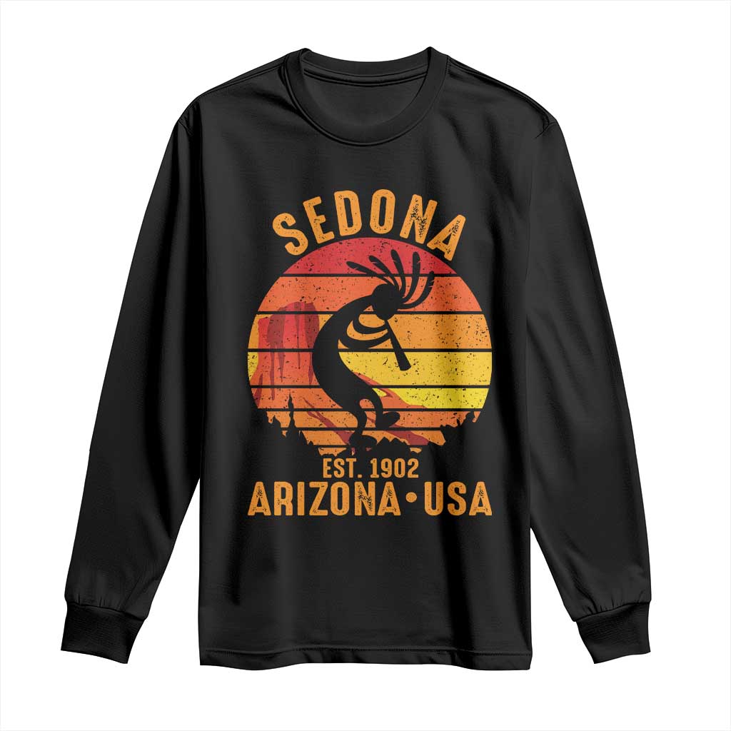 Retro Sedona Arizona Dancing Kokopelli Long Sleeve Shirt Southwest Native Symbol Desert Heritage Established 1902