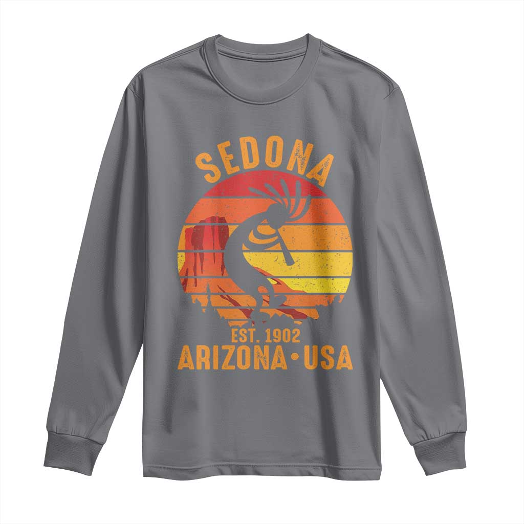 Retro Sedona Arizona Dancing Kokopelli Long Sleeve Shirt Southwest Native Symbol Desert Heritage Established 1902