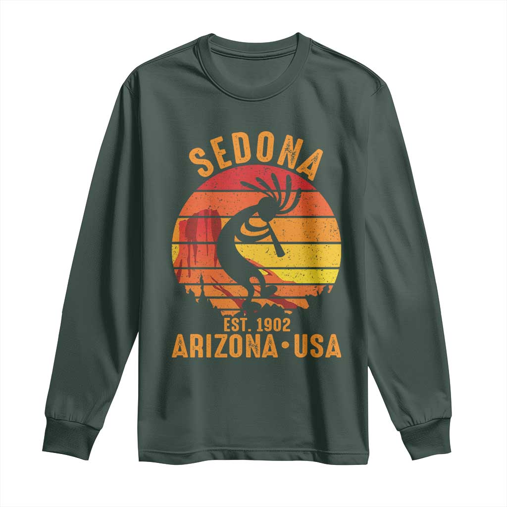 Retro Sedona Arizona Dancing Kokopelli Long Sleeve Shirt Southwest Native Symbol Desert Heritage Established 1902