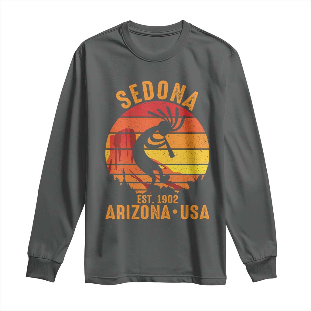 Retro Sedona Arizona Dancing Kokopelli Long Sleeve Shirt Southwest Native Symbol Desert Heritage Established 1902