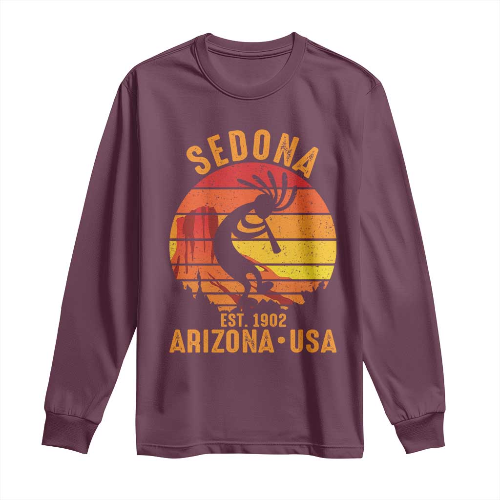 Retro Sedona Arizona Dancing Kokopelli Long Sleeve Shirt Southwest Native Symbol Desert Heritage Established 1902