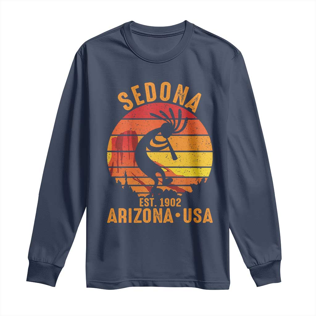 Retro Sedona Arizona Dancing Kokopelli Long Sleeve Shirt Southwest Native Symbol Desert Heritage Established 1902