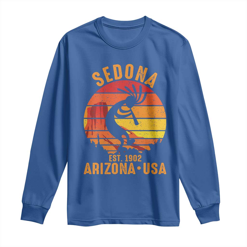 Retro Sedona Arizona Dancing Kokopelli Long Sleeve Shirt Southwest Native Symbol Desert Heritage Established 1902