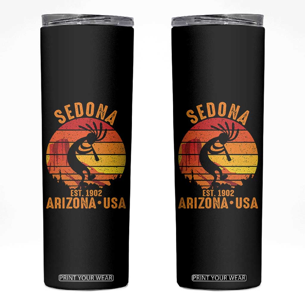 Retro Sedona Arizona Dancing Kokopelli Skinny Tumbler Southwest Native Symbol Desert Heritage Established 1902 TS14 Black Print Your Wear
