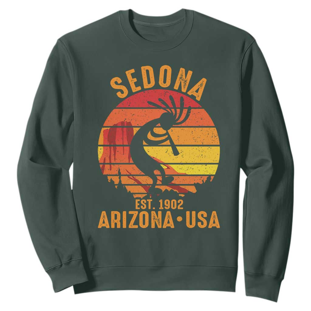 Retro Sedona Arizona Dancing Kokopelli Sweatshirt Southwest Native Symbol Desert Heritage Established 1902