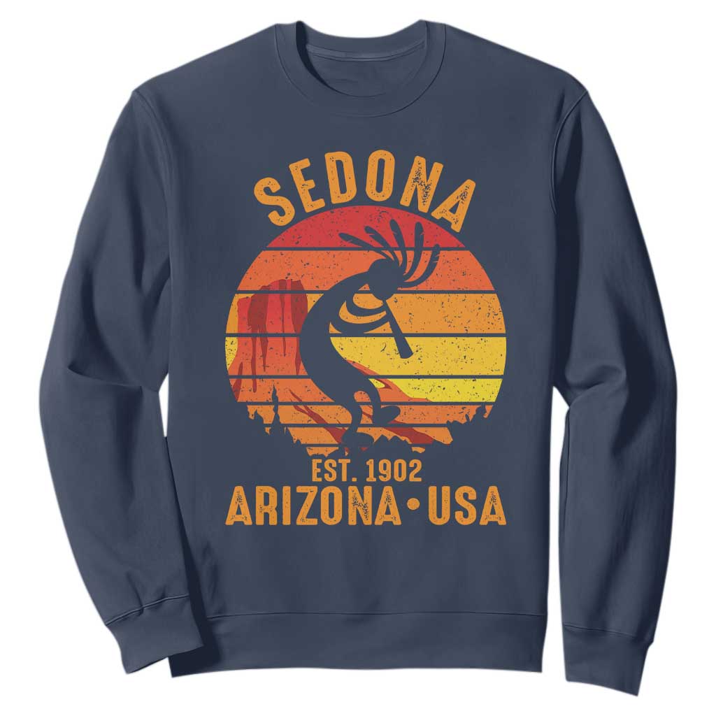 Retro Sedona Arizona Dancing Kokopelli Sweatshirt Southwest Native Symbol Desert Heritage Established 1902