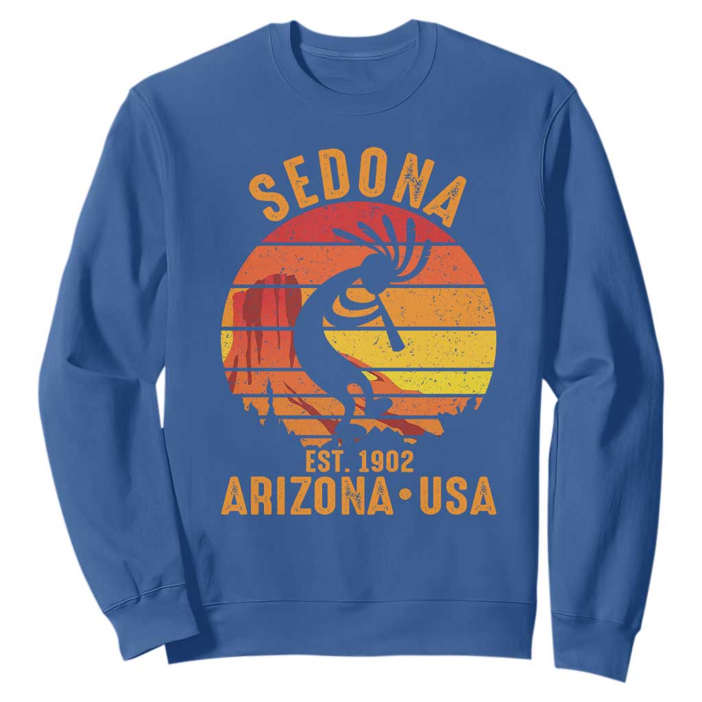 Retro Sedona Arizona Dancing Kokopelli Sweatshirt Southwest Native Symbol Desert Heritage Established 1902