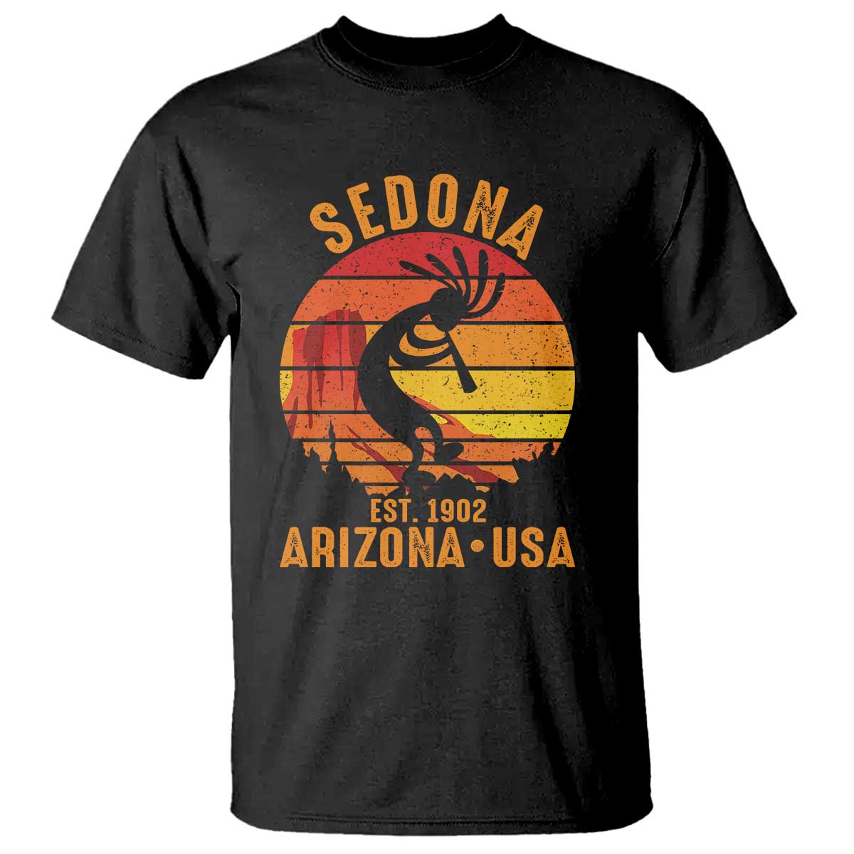 Retro Sedona Arizona Dancing Kokopelli T Shirt Southwest Native Symbol Desert Heritage Established 1902