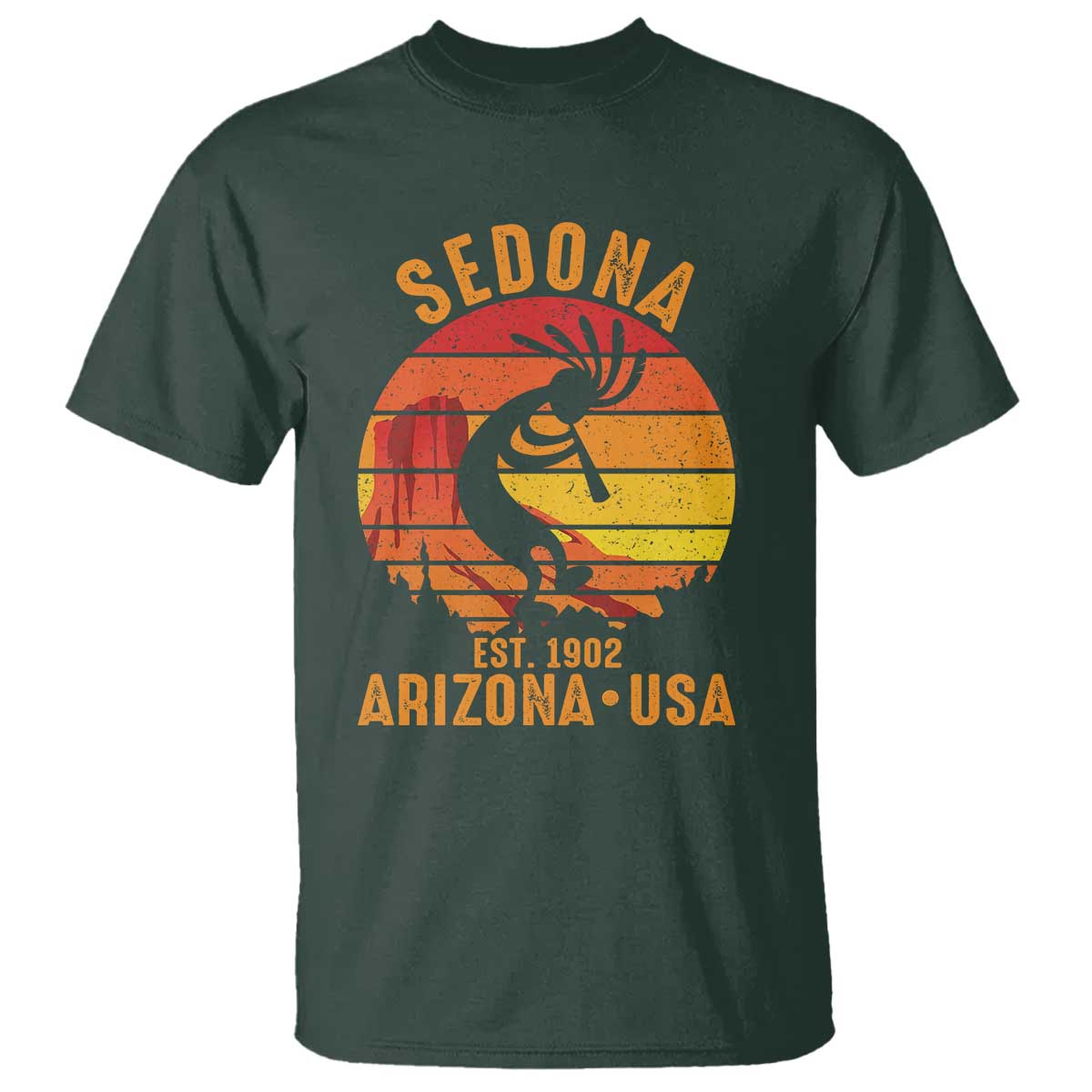 Retro Sedona Arizona Dancing Kokopelli T Shirt Southwest Native Symbol Desert Heritage Established 1902