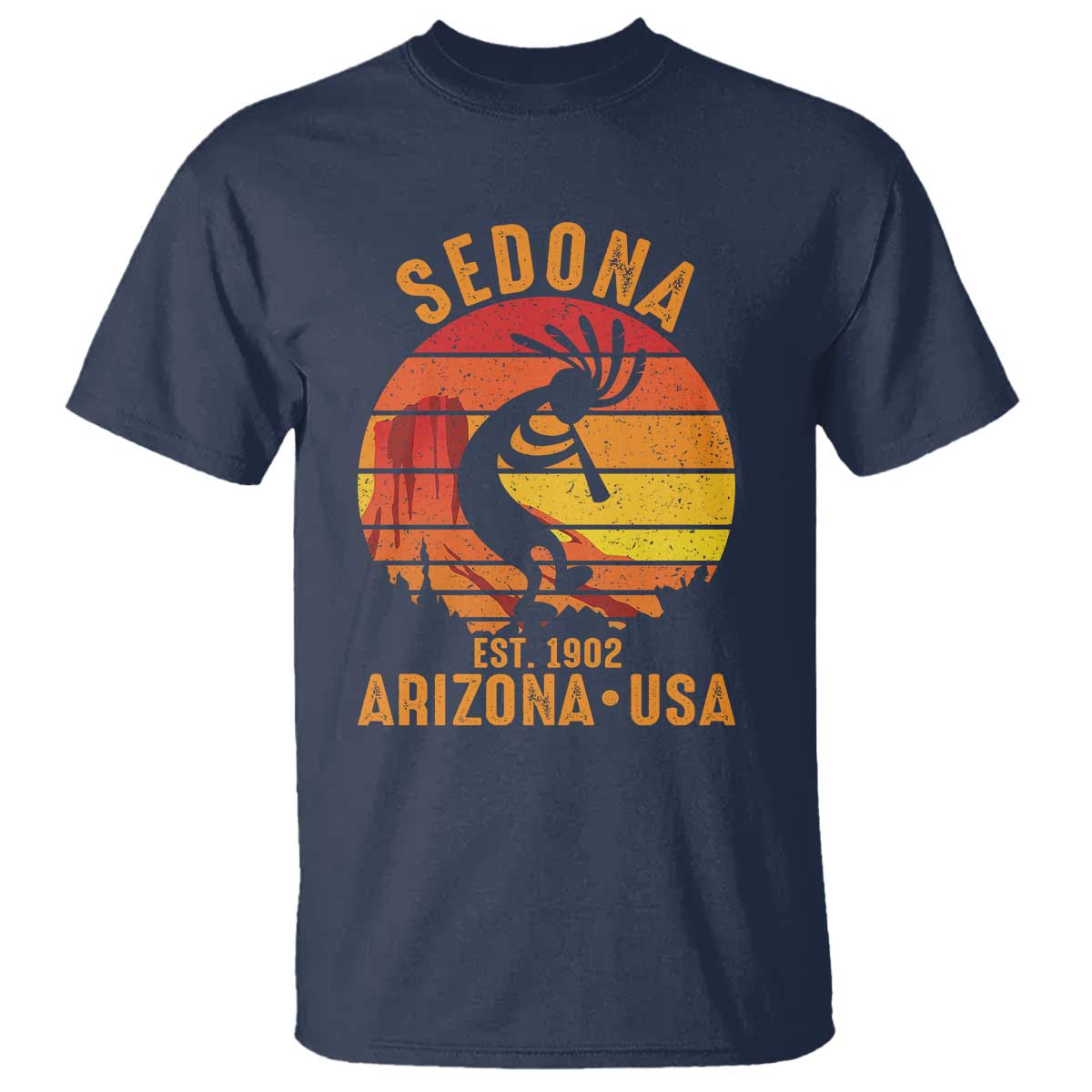 Retro Sedona Arizona Dancing Kokopelli T Shirt Southwest Native Symbol Desert Heritage Established 1902