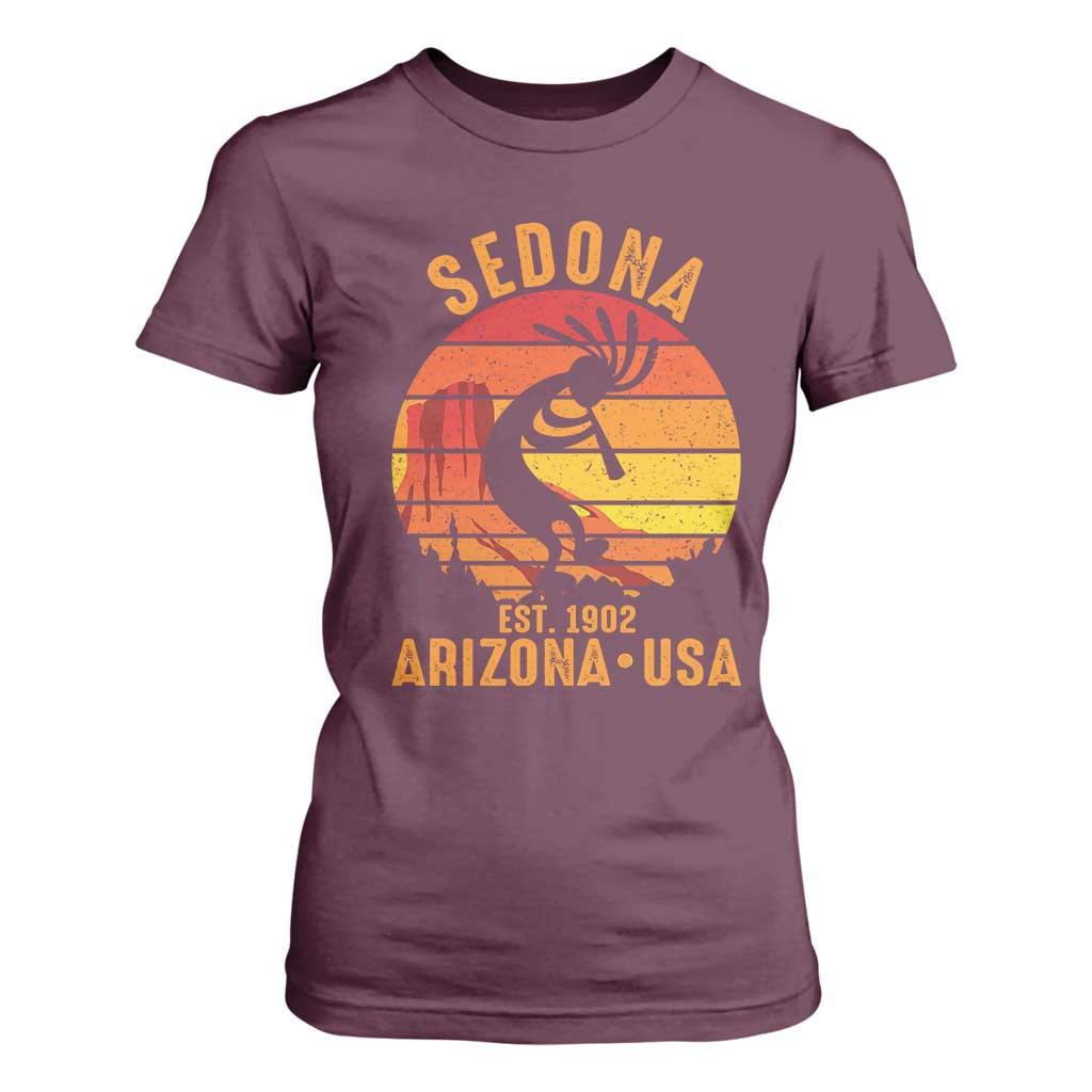 Retro Sedona Arizona Dancing Kokopelli T Shirt For Women Southwest Native Symbol Desert Heritage Established 1902