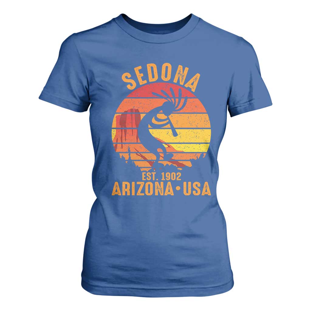 Retro Sedona Arizona Dancing Kokopelli T Shirt For Women Southwest Native Symbol Desert Heritage Established 1902