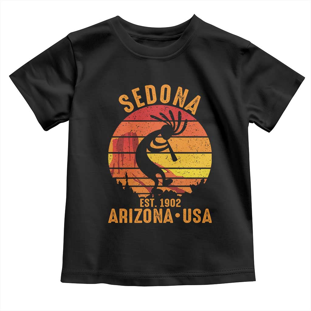 Retro Sedona Arizona Dancing Kokopelli Toddler T Shirt Southwest Native Symbol Desert Heritage Established 1902