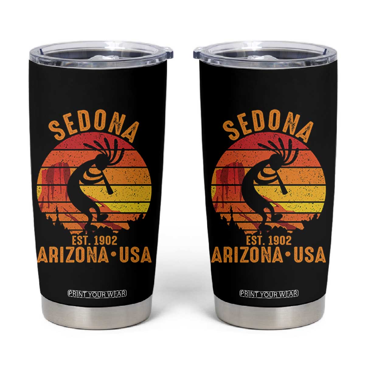 Retro Sedona Arizona Dancing Kokopelli Tumbler Cup Southwest Native Symbol Desert Heritage Established 1902 TS14 Black Print Your Wear