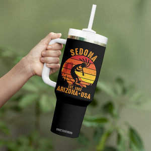 Retro Sedona Arizona Dancing Kokopelli Tumbler With Handle Southwest Native Symbol Desert Heritage Established 1902