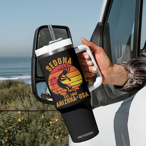 Retro Sedona Arizona Dancing Kokopelli Tumbler With Handle Southwest Native Symbol Desert Heritage Established 1902