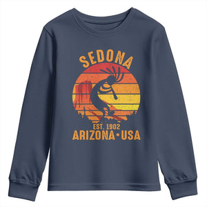 Retro Sedona Arizona Dancing Kokopelli Youth Sweatshirt Southwest Native Symbol Desert Heritage Established 1902