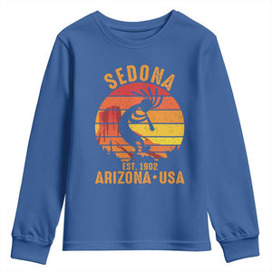 Retro Sedona Arizona Dancing Kokopelli Youth Sweatshirt Southwest Native Symbol Desert Heritage Established 1902