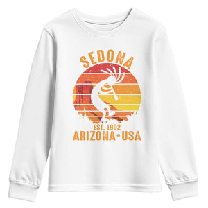 Retro Sedona Arizona Dancing Kokopelli Youth Sweatshirt Southwest Native Symbol Desert Heritage Established 1902