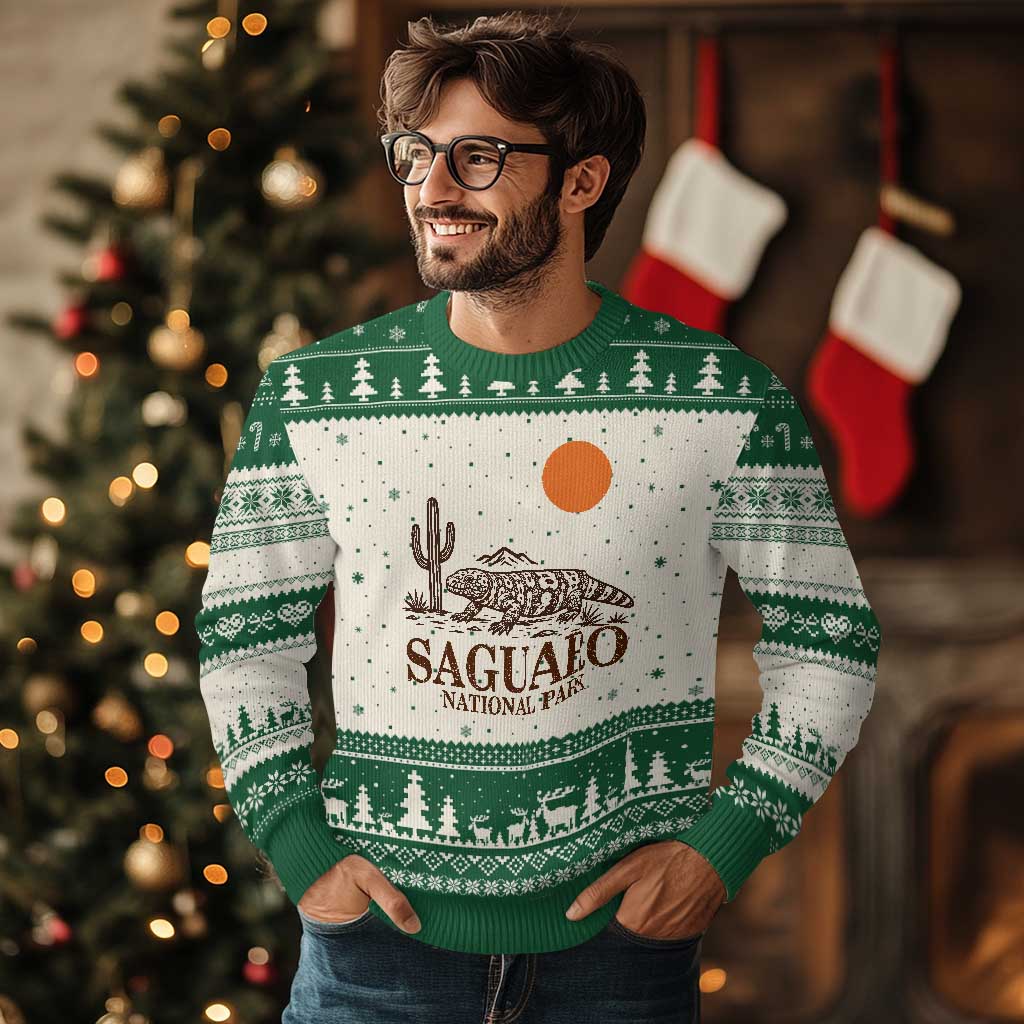 Saguaro National Park Gila Monster Hiking Arizona Ugly Christmas Sweater Desert Cactus Sunset Southwest Nature Tucson Souvenir Gift