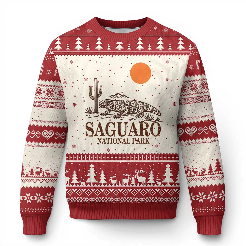 Saguaro National Park Gila Monster Hiking Arizona Ugly Christmas Sweater Desert Cactus Sunset Southwest Nature Tucson Souvenir Gift