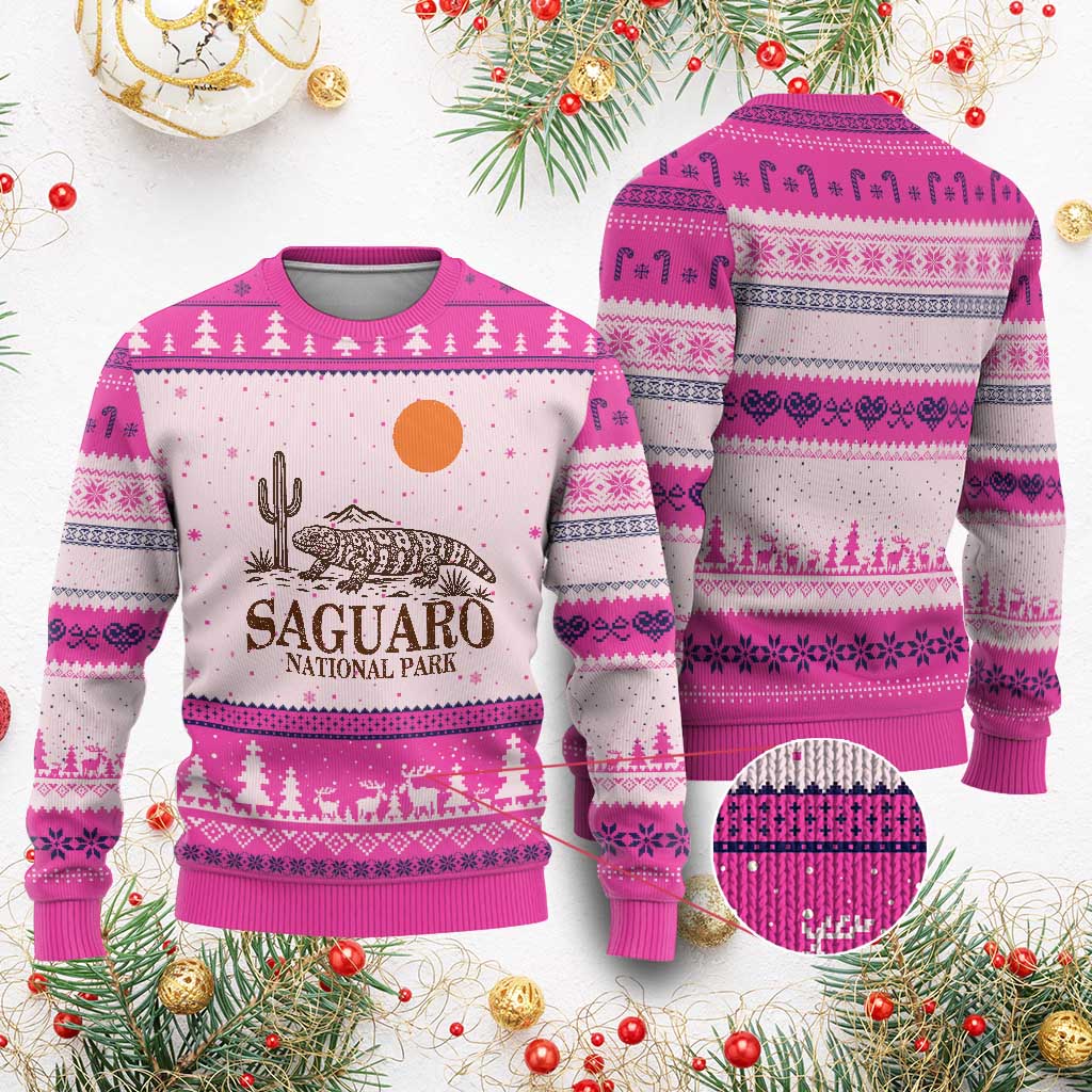 Saguaro National Park Gila Monster Hiking Arizona Ugly Christmas Sweater Desert Cactus Sunset Southwest Nature Tucson Souvenir Gift
