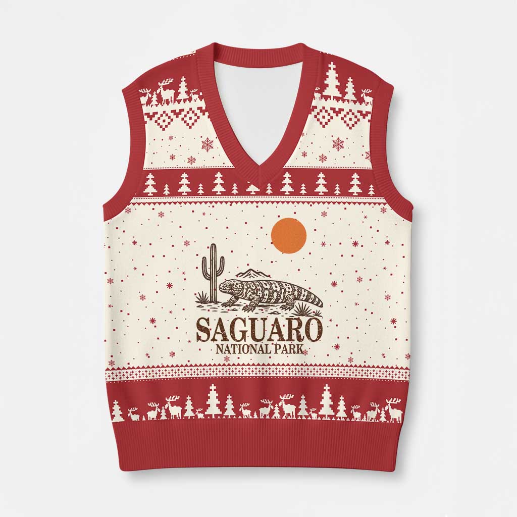 Saguaro National Park Gila Monster Hiking Arizona V-Neck Knit Sweater Vest Desert Cactus Sunset Southwest Nature Tucson Souvenir Gift TS14 Beige Red Print Your Wear