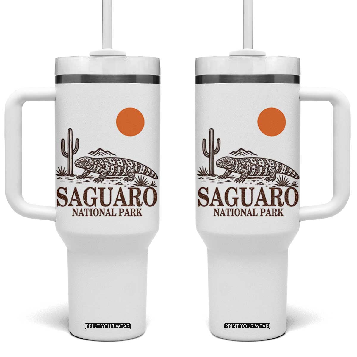 Saguaro National Park Gila Monster Hiking Arizona Tumbler With Handle Desert Cactus Sunset Southwest Nature Tucson Souvenir Gift TS14 One Size: 40 oz White Print Your Wear