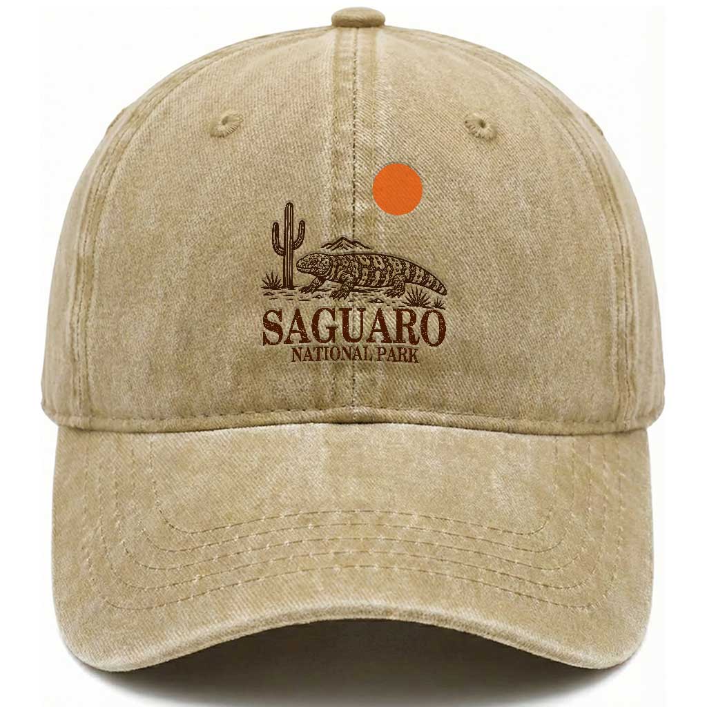 Saguaro National Park Gila Monster Hiking Arizona Washed Cotton Baseball Cap Desert Cactus Sunset Southwest Nature Tucson Souvenir Gift TS14 Print Your Wear