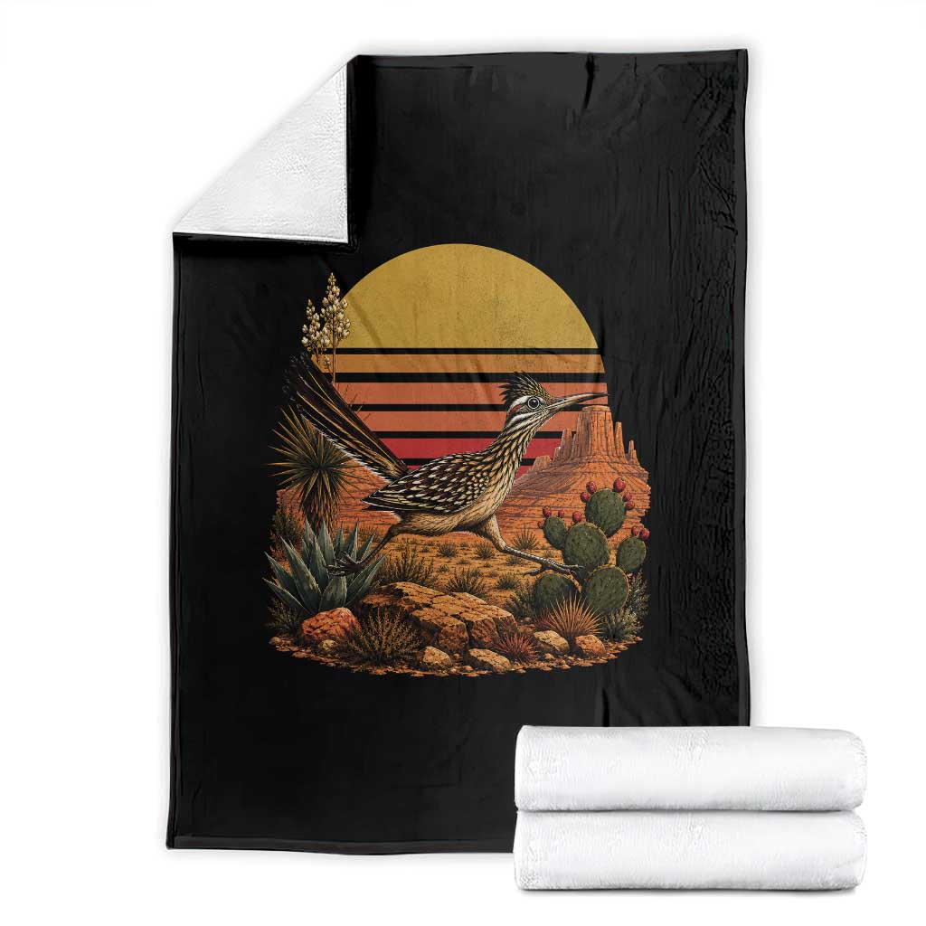 Retro Arizona Roadrunner Desert Sunset Throw Blanket Southwest Bird Wildlife Nature Lover TS14 Black Print Your Wear
