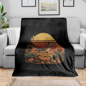 Retro Arizona Roadrunner Desert Sunset Throw Blanket Southwest Bird Wildlife Nature Lover