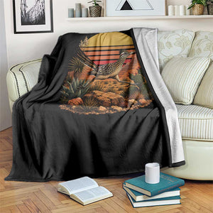 Retro Arizona Roadrunner Desert Sunset Throw Blanket Southwest Bird Wildlife Nature Lover