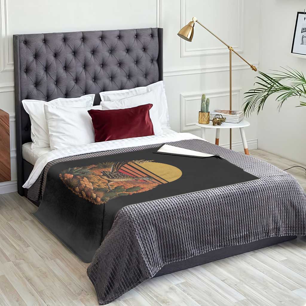 Retro Arizona Roadrunner Desert Sunset Throw Blanket Southwest Bird Wildlife Nature Lover