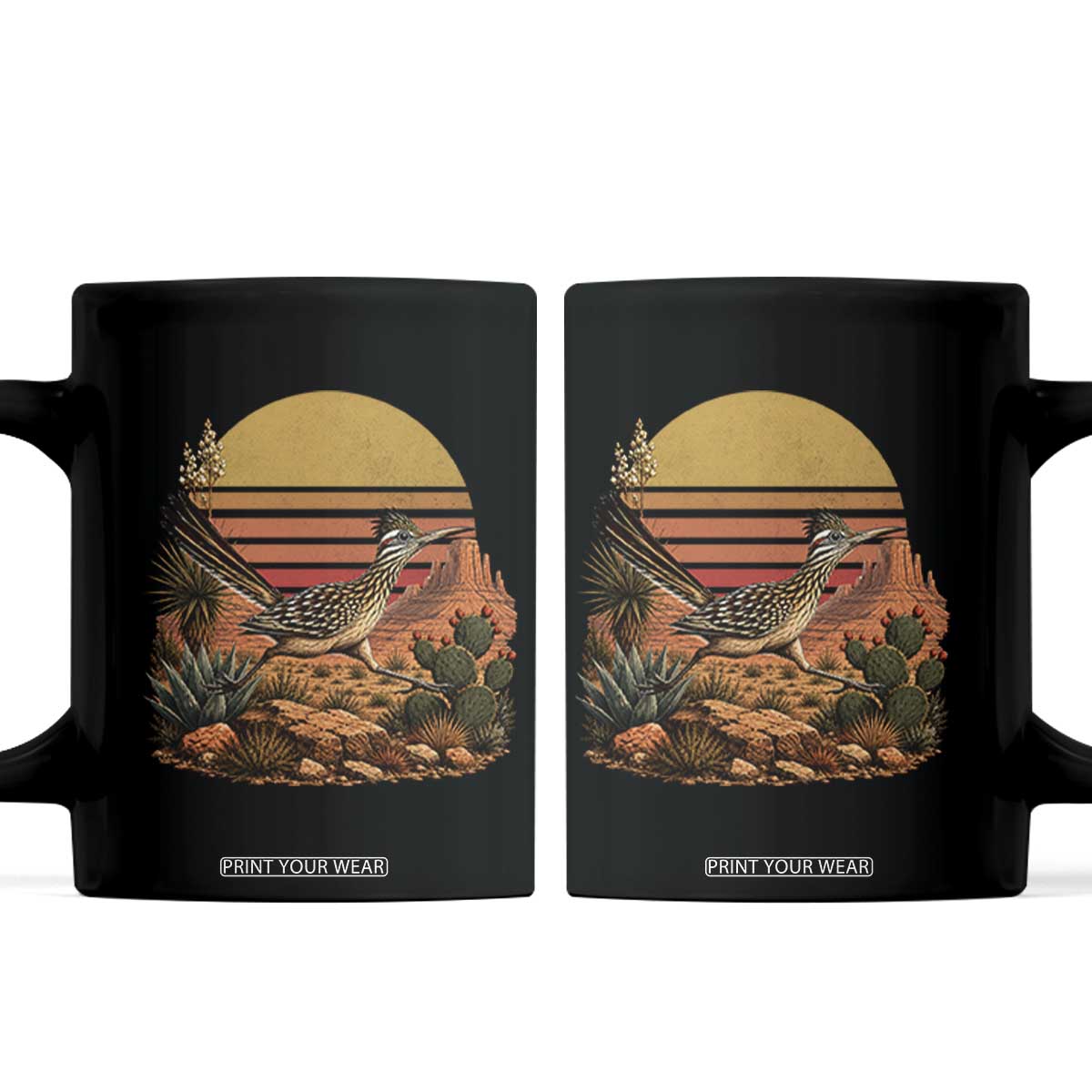 Retro Arizona Roadrunner Desert Sunset Coffee Mug Southwest Bird Wildlife Nature Lover