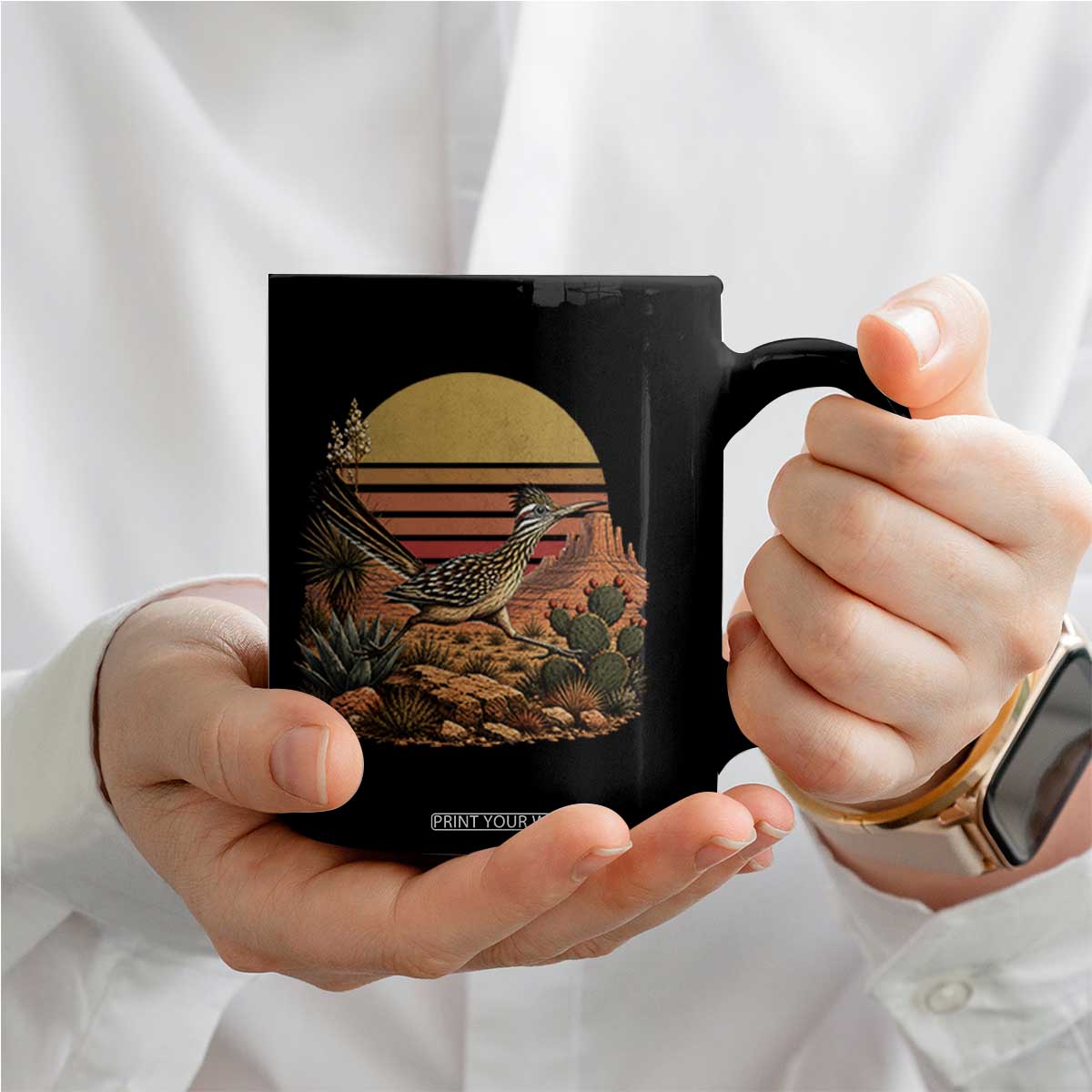 Retro Arizona Roadrunner Desert Sunset Coffee Mug Southwest Bird Wildlife Nature Lover