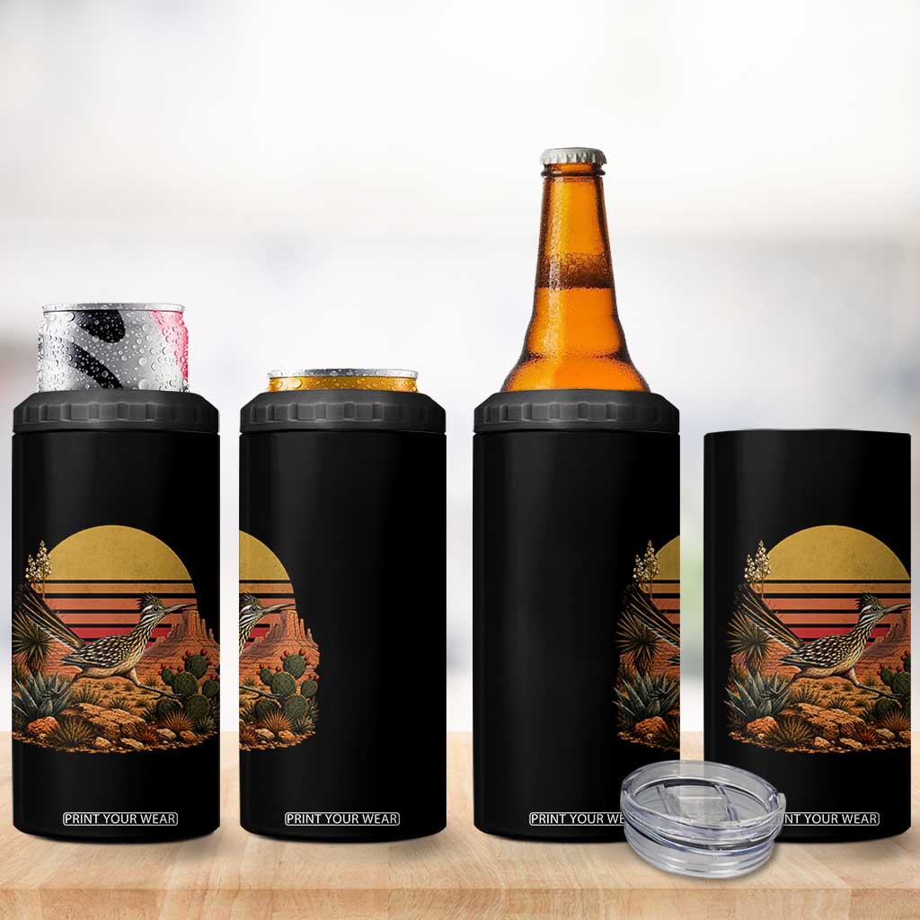 Retro Arizona Roadrunner Desert Sunset 4 in 1 Can Cooler Tumbler Southwest Bird Wildlife Nature Lover