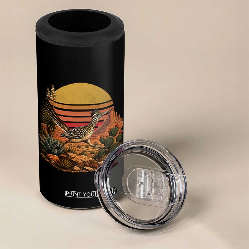 Retro Arizona Roadrunner Desert Sunset 4 in 1 Can Cooler Tumbler Southwest Bird Wildlife Nature Lover