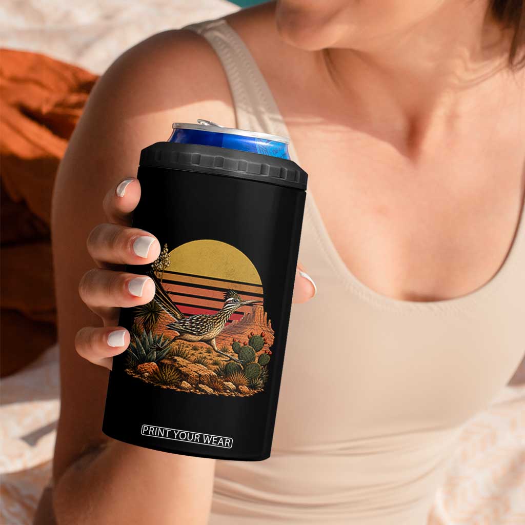 Retro Arizona Roadrunner Desert Sunset 4 in 1 Can Cooler Tumbler Southwest Bird Wildlife Nature Lover