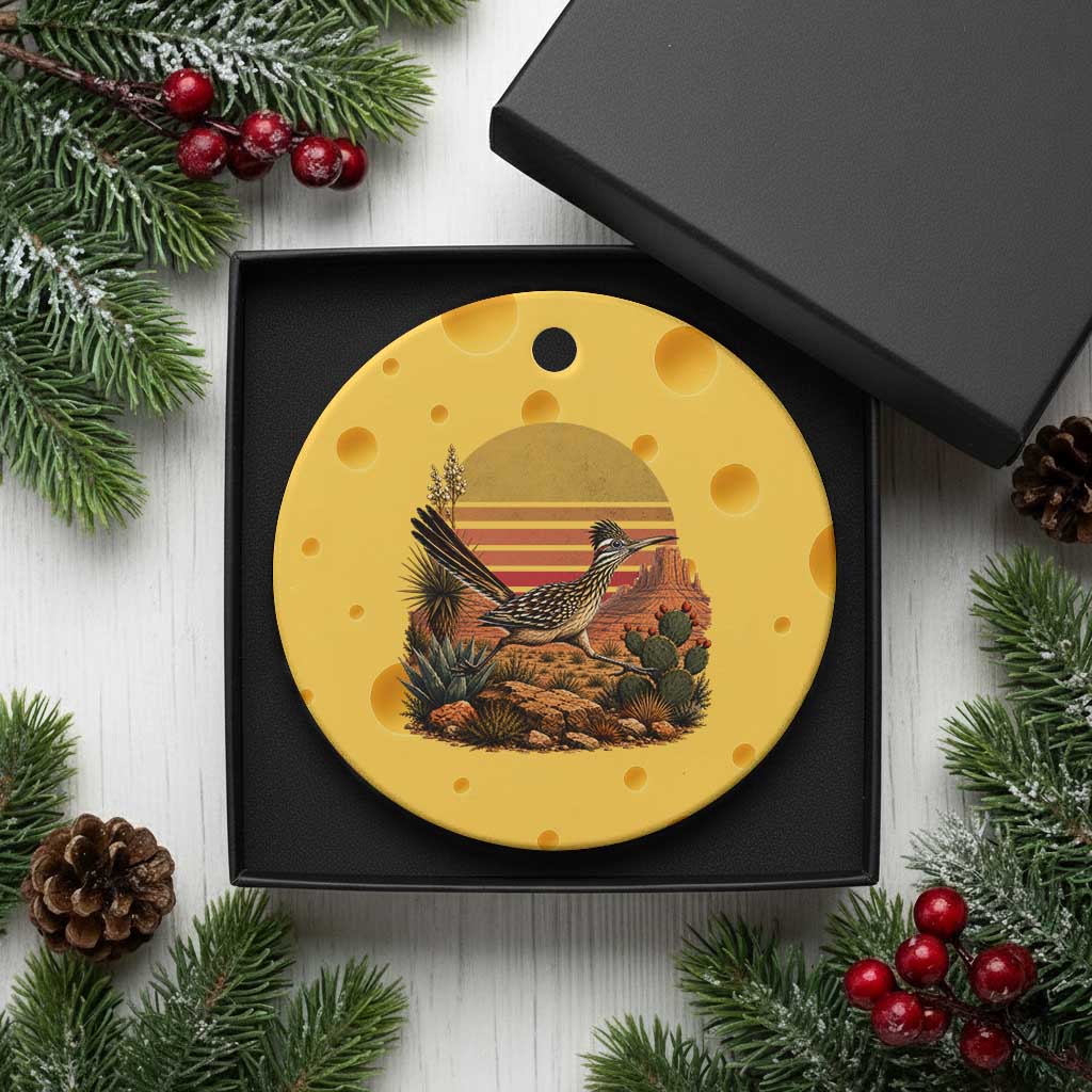 Retro Arizona Roadrunner Desert Sunset Ceramic Ornament Southwest Bird Wildlife Nature Lover