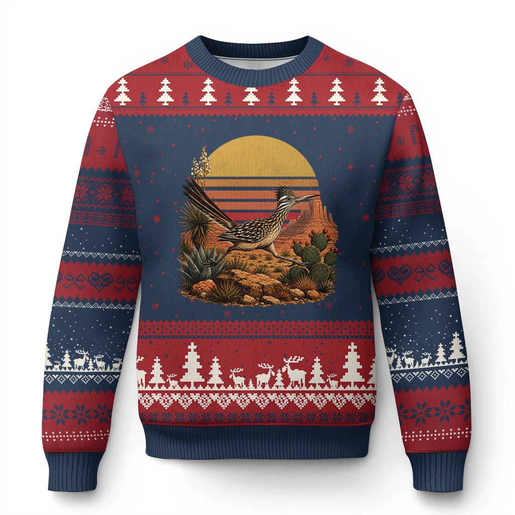 Retro Arizona Roadrunner Desert Sunset Ugly Christmas Sweater Southwest Bird Wildlife Nature Lover
