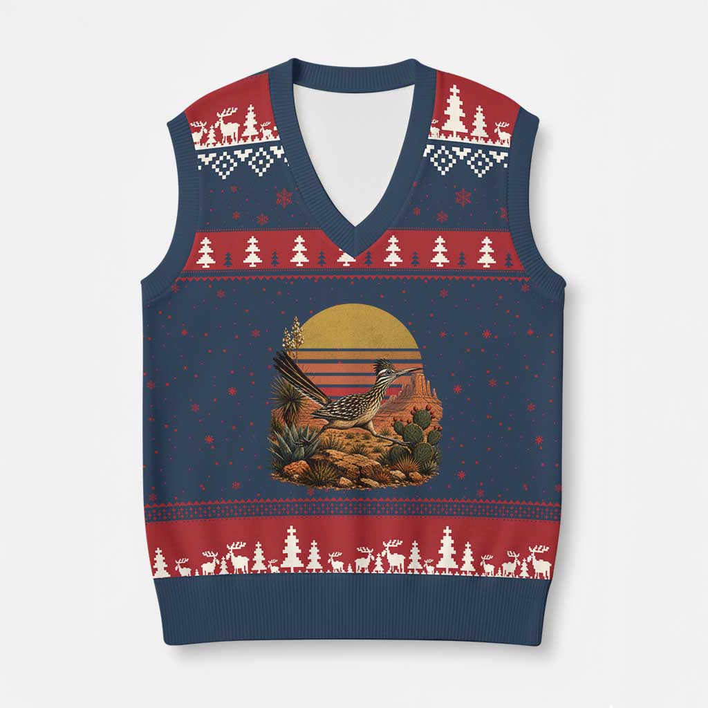 Retro Arizona Roadrunner Desert Sunset V-Neck Knit Sweater Vest Southwest Bird Wildlife Nature Lover TS14 Navy Red Print Your Wear