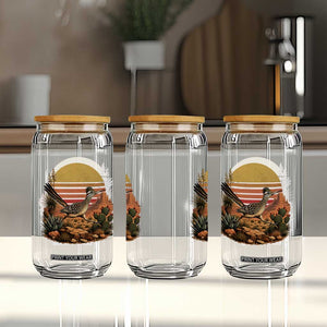 Retro Arizona Roadrunner Desert Sunset Glass Can Southwest Bird Wildlife Nature Lover