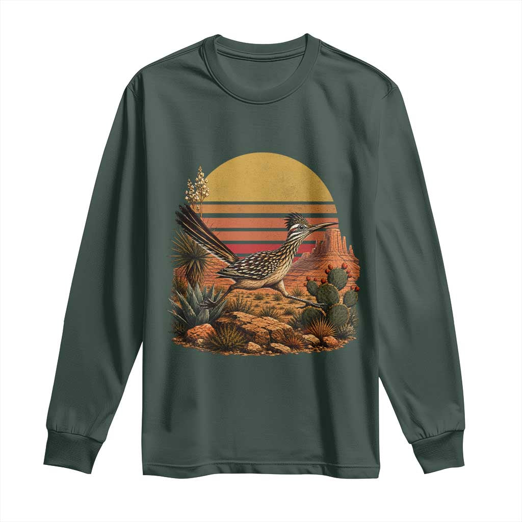 Retro Arizona Roadrunner Desert Sunset Long Sleeve Shirt Southwest Bird Wildlife Nature Lover