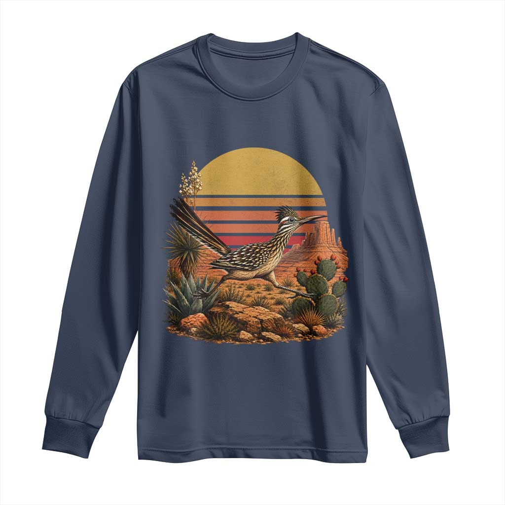 Retro Arizona Roadrunner Desert Sunset Long Sleeve Shirt Southwest Bird Wildlife Nature Lover