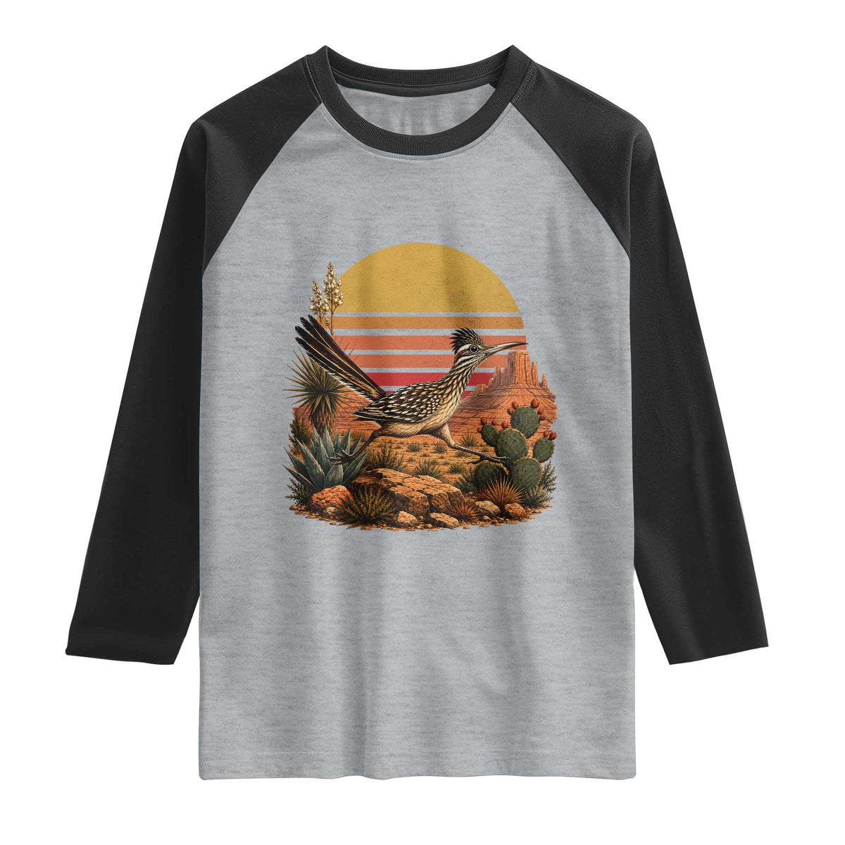 Retro Arizona Roadrunner Desert Sunset Raglan Shirt Southwest Bird Wildlife Nature Lover