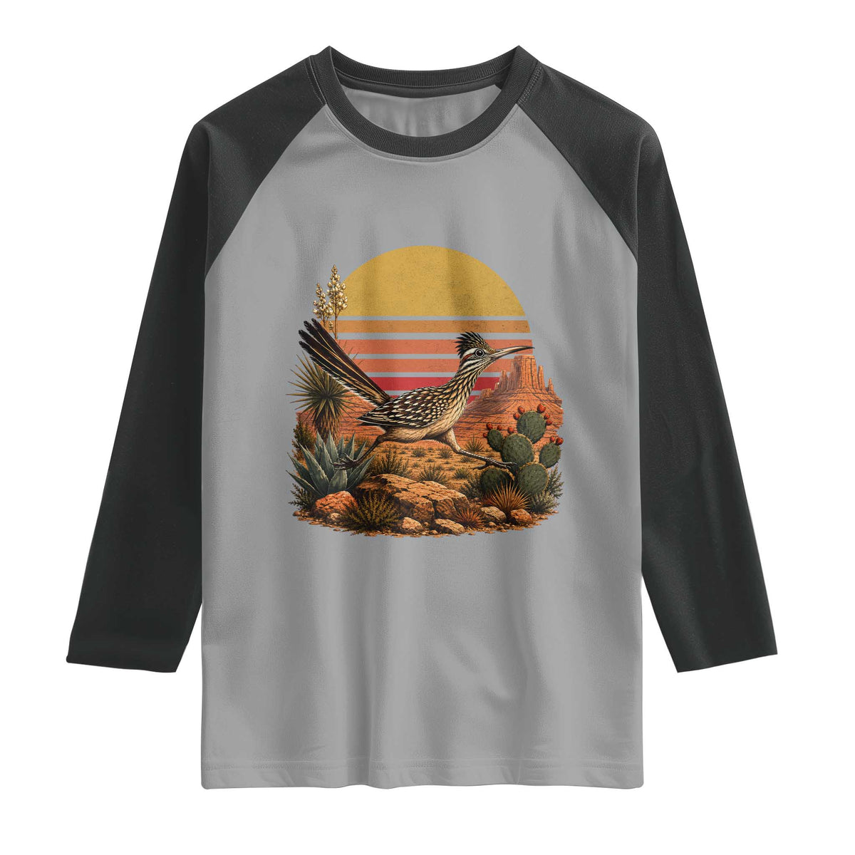 Retro Arizona Roadrunner Desert Sunset Raglan Shirt Southwest Bird Wildlife Nature Lover
