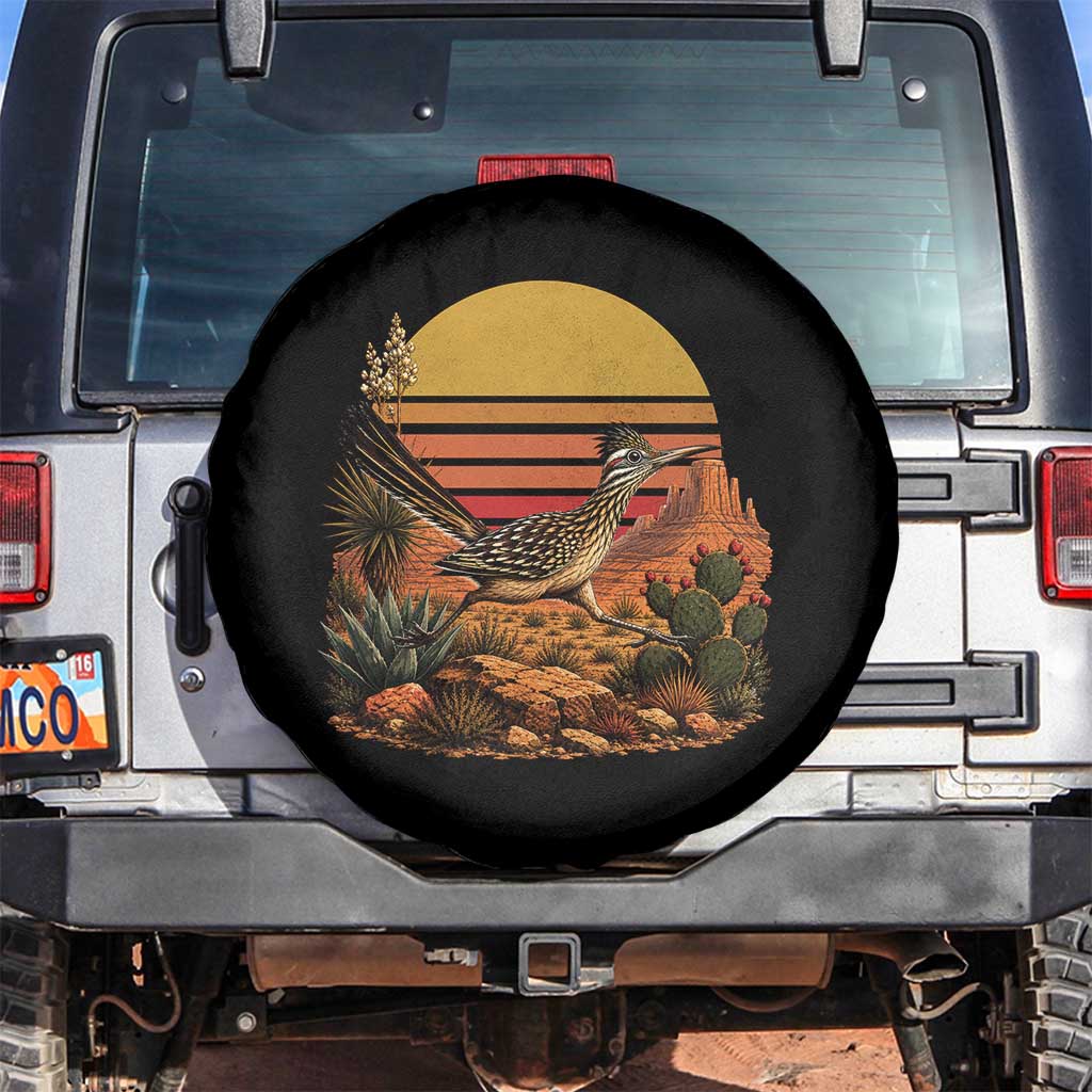 Retro Arizona Roadrunner Desert Sunset Spare Tire Cover Southwest Bird Wildlife Nature Lover TS14 No hole Black Print Your Wear